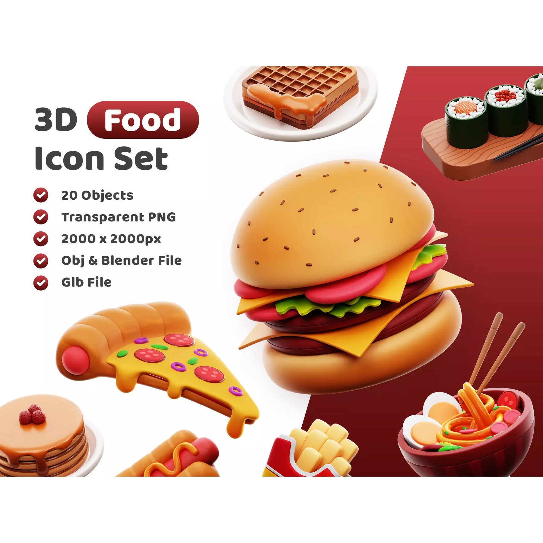 Food Icon Pack - Low-Poly Game-Ready 3D Model - View 2