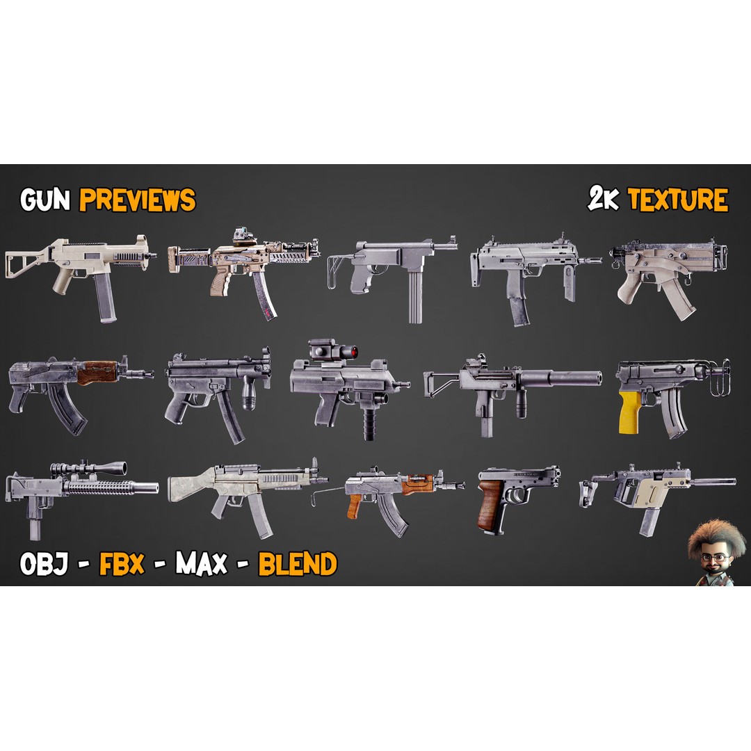 55 Game-Ready Guns 3D Model – Low-Poly Weapons Pack, FBX, OBJ