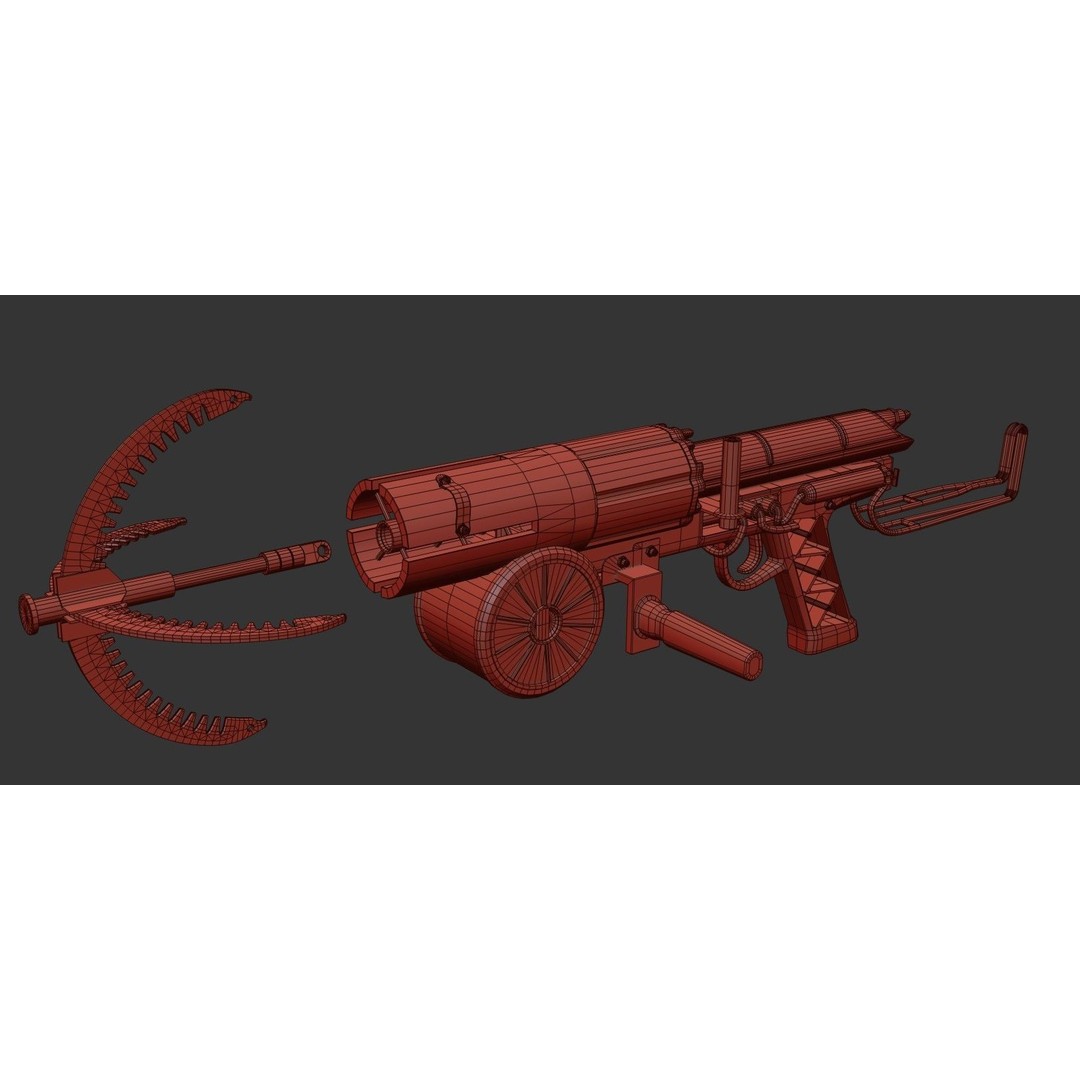 Grappling Hook Gun 3D Model – Low Poly PBR Game Asset, FBX