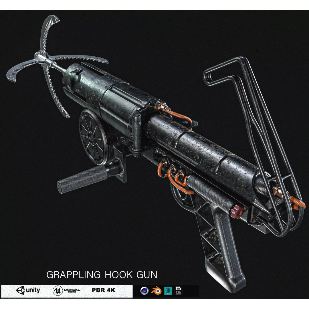 Grappling Hook Gun 3D Model – Low Poly PBR Game Asset, FBX - View 2