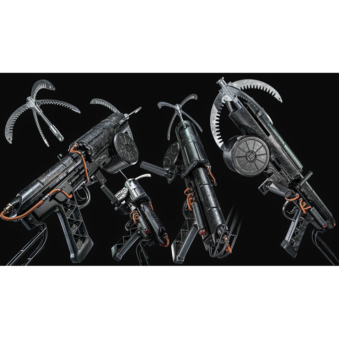 Grappling Hook Gun 3D Model – Low Poly PBR Game Asset, FBX - View 3