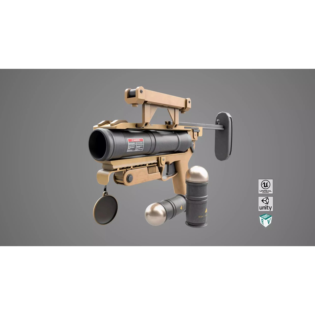 Grenade Launcher 3D Model – Low Poly PBR Asset for Games, FBX - View 2