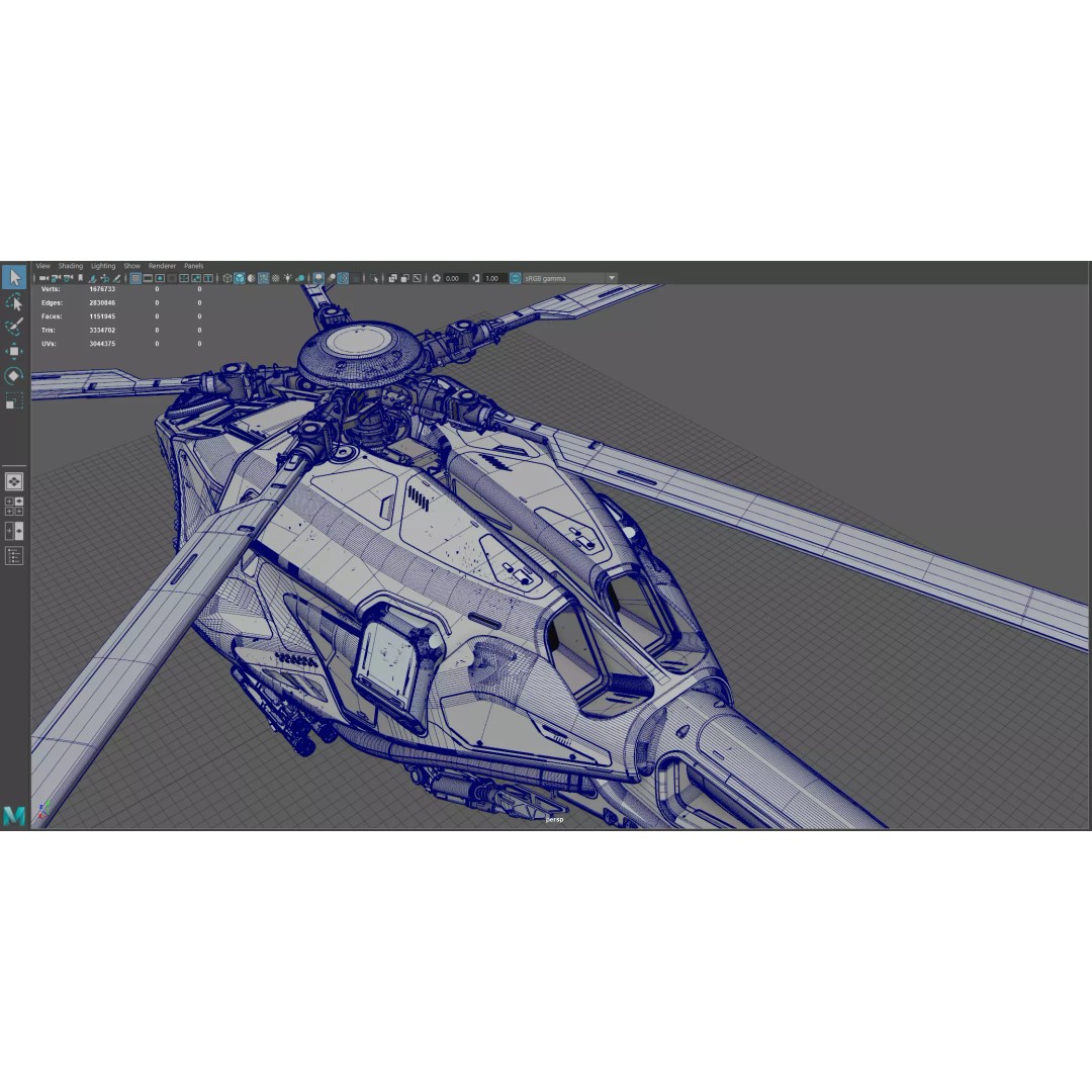 Drone Helicopter 3D Model – Midpoly Concept with CAD Mesh
