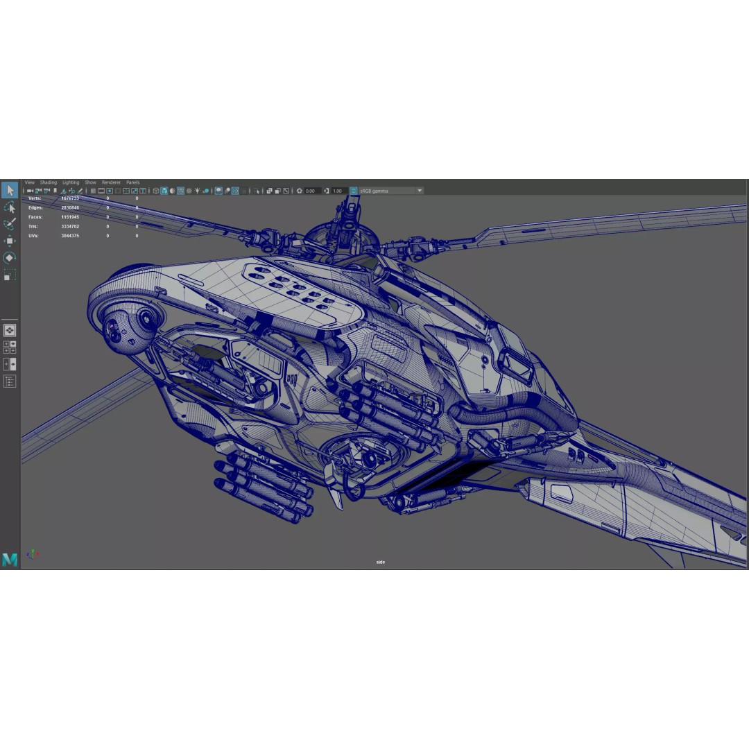 Drone Helicopter 3D Model – Midpoly Concept with CAD Mesh - View 15