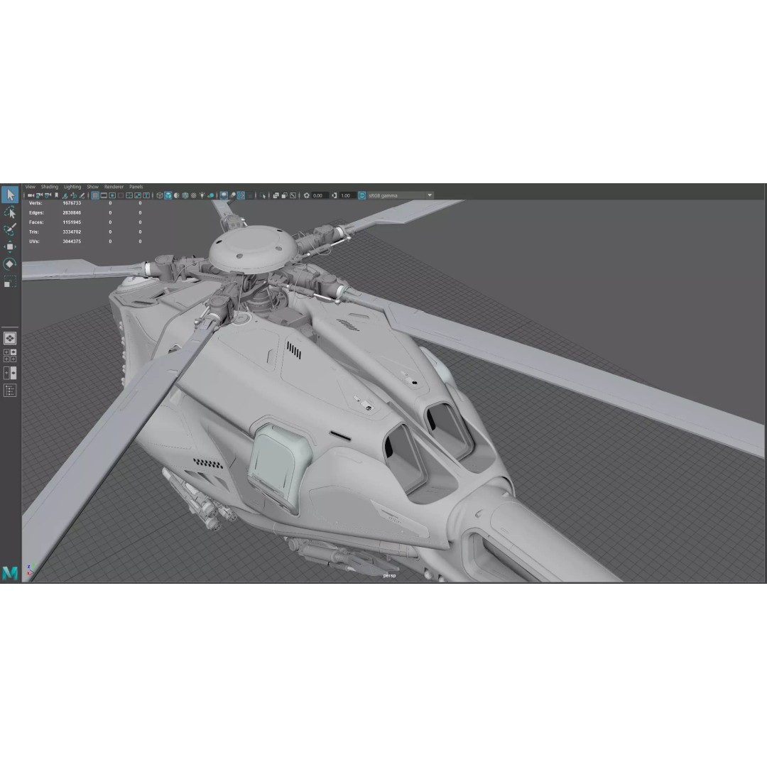 Drone Helicopter 3D Model – Midpoly Concept with CAD Mesh - View 16