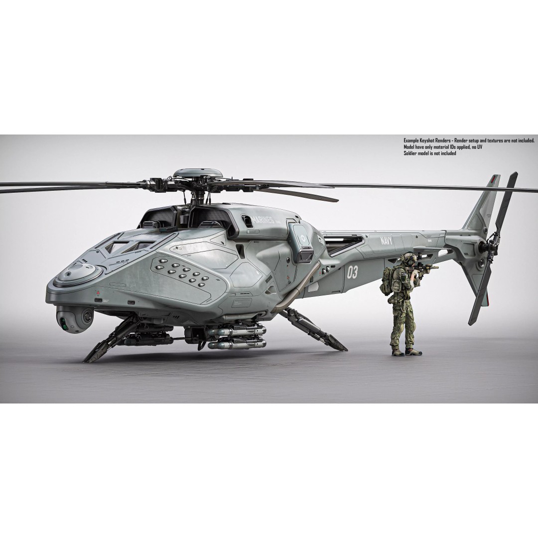 Drone Helicopter 3D Model – Midpoly Concept with CAD Mesh - View 3