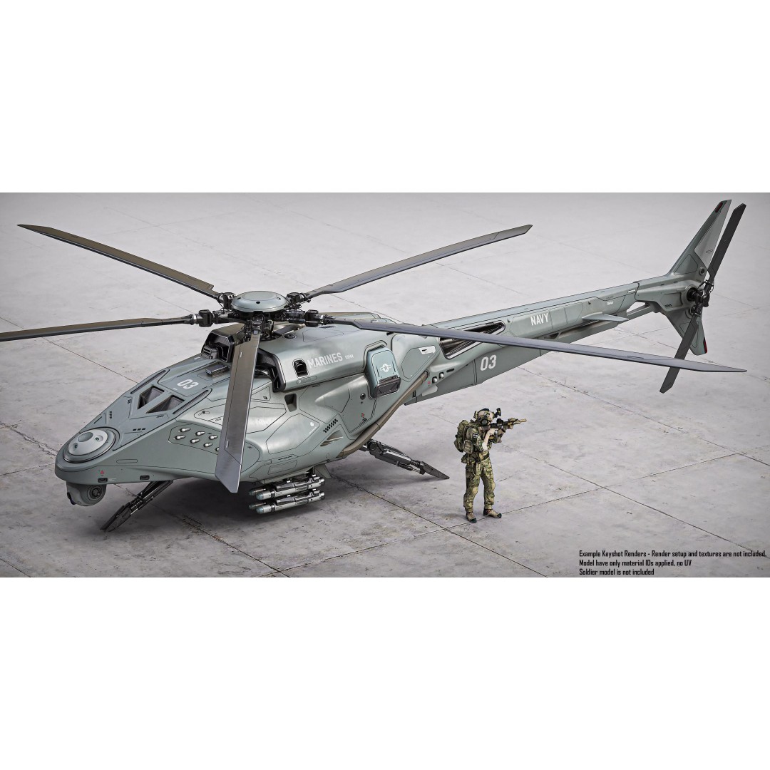 Drone Helicopter 3D Model – Midpoly Concept with CAD Mesh - View 4