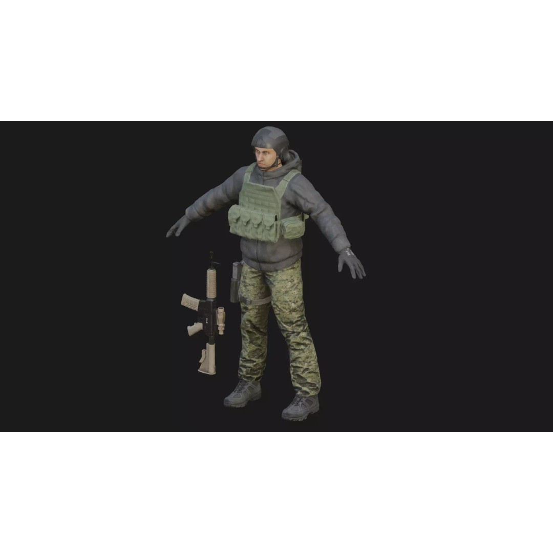 Special Forces Soldier 3D Model – Low Poly Rigged Character, FBX - View 3