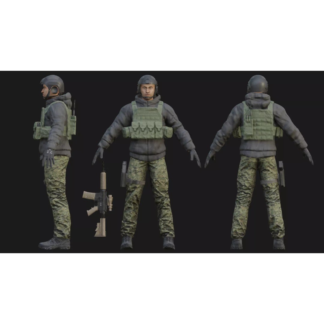 Special Forces Soldier 3D Model – Low Poly Rigged Character, FBX - View 4