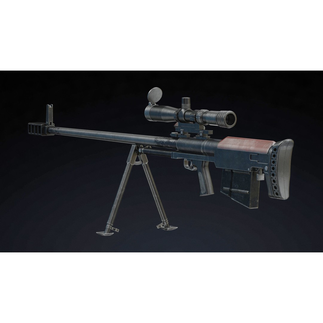 KSVK Sniper 3D Model – Low Poly Realistic Game Asset, FBX, OBJ - View 3