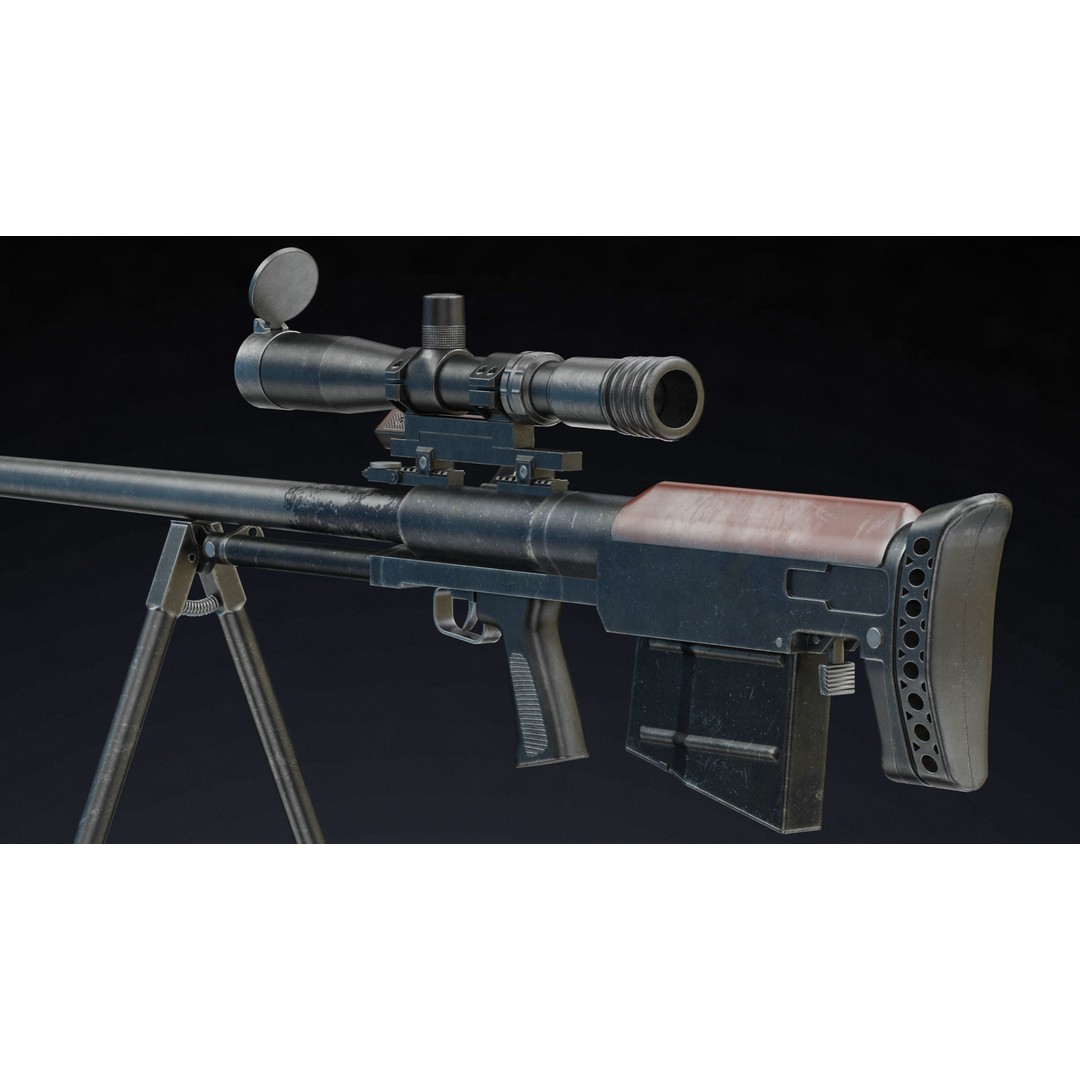 KSVK Sniper 3D Model – Low Poly Realistic Game Asset, FBX, OBJ - View 8