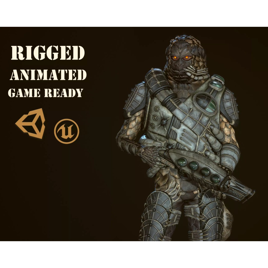 Alien Soldier 3D Model – Low Poly Rigged Character for Games - View 2
