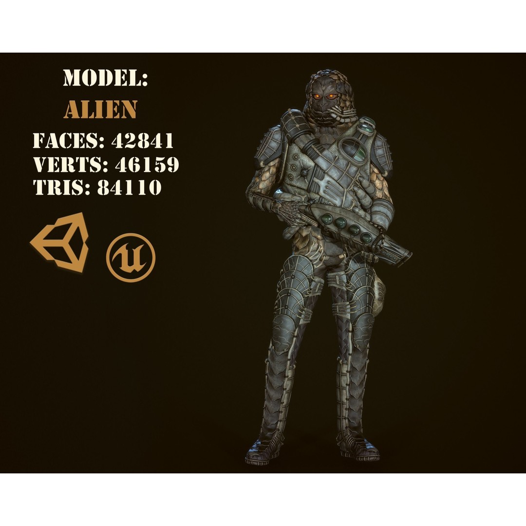 Alien Soldier 3D Model – Low Poly Rigged Character for Games - View 3