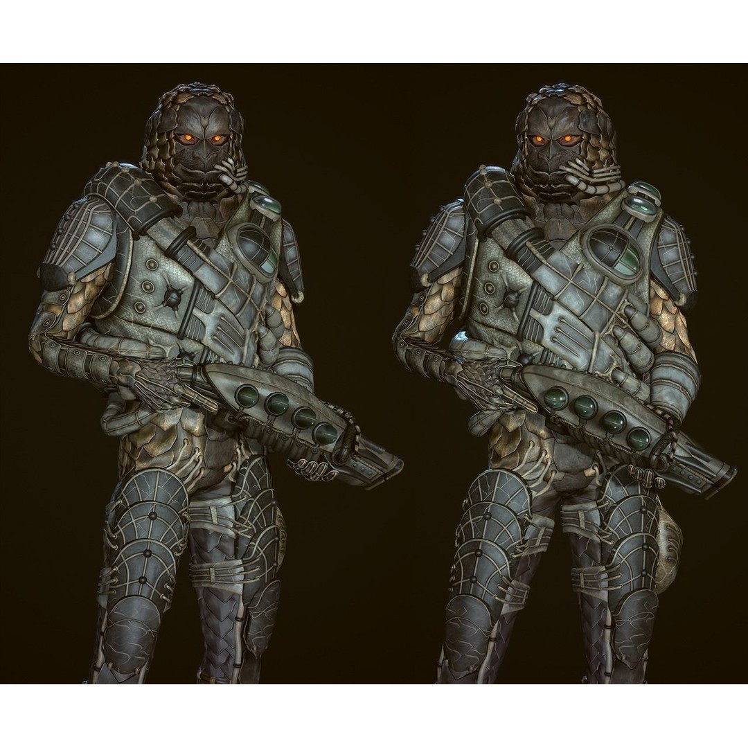 Alien Soldier 3D Model – Low Poly Rigged Character for Games - View 5