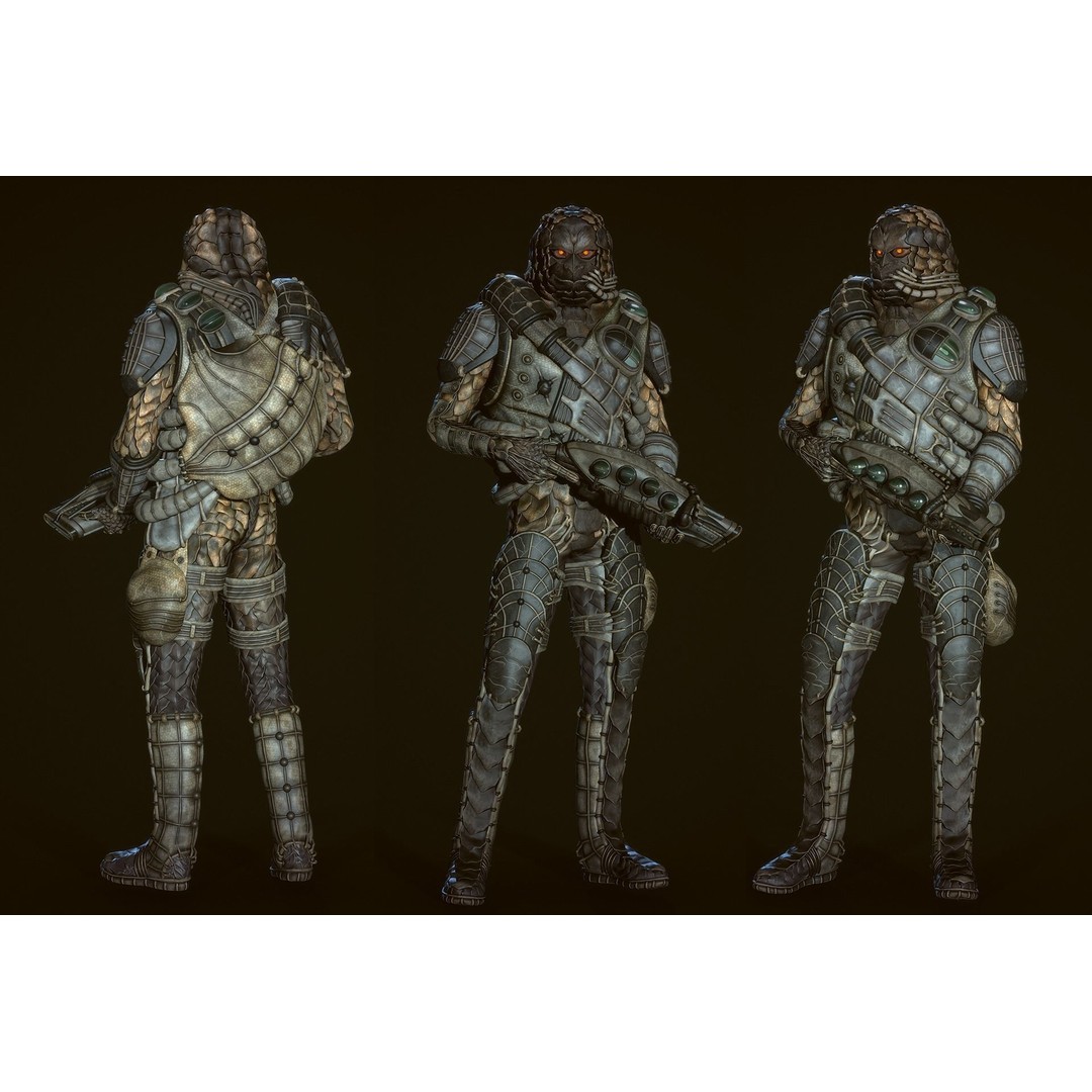 Alien Soldier 3D Model – Low Poly Rigged Character for Games - View 6