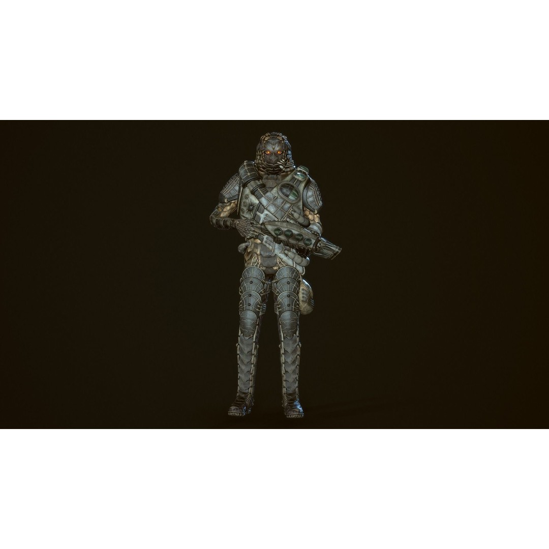 Alien Soldier 3D Model – Low Poly Rigged Character for Games - View 8