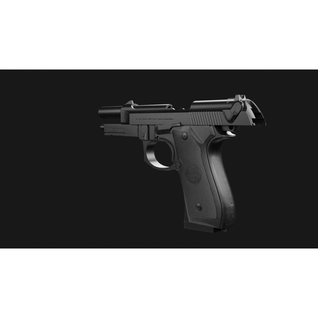 Beretta M9A1 3D Model – Low Poly Game Ready Handgun, FBX, OBJ - View 11