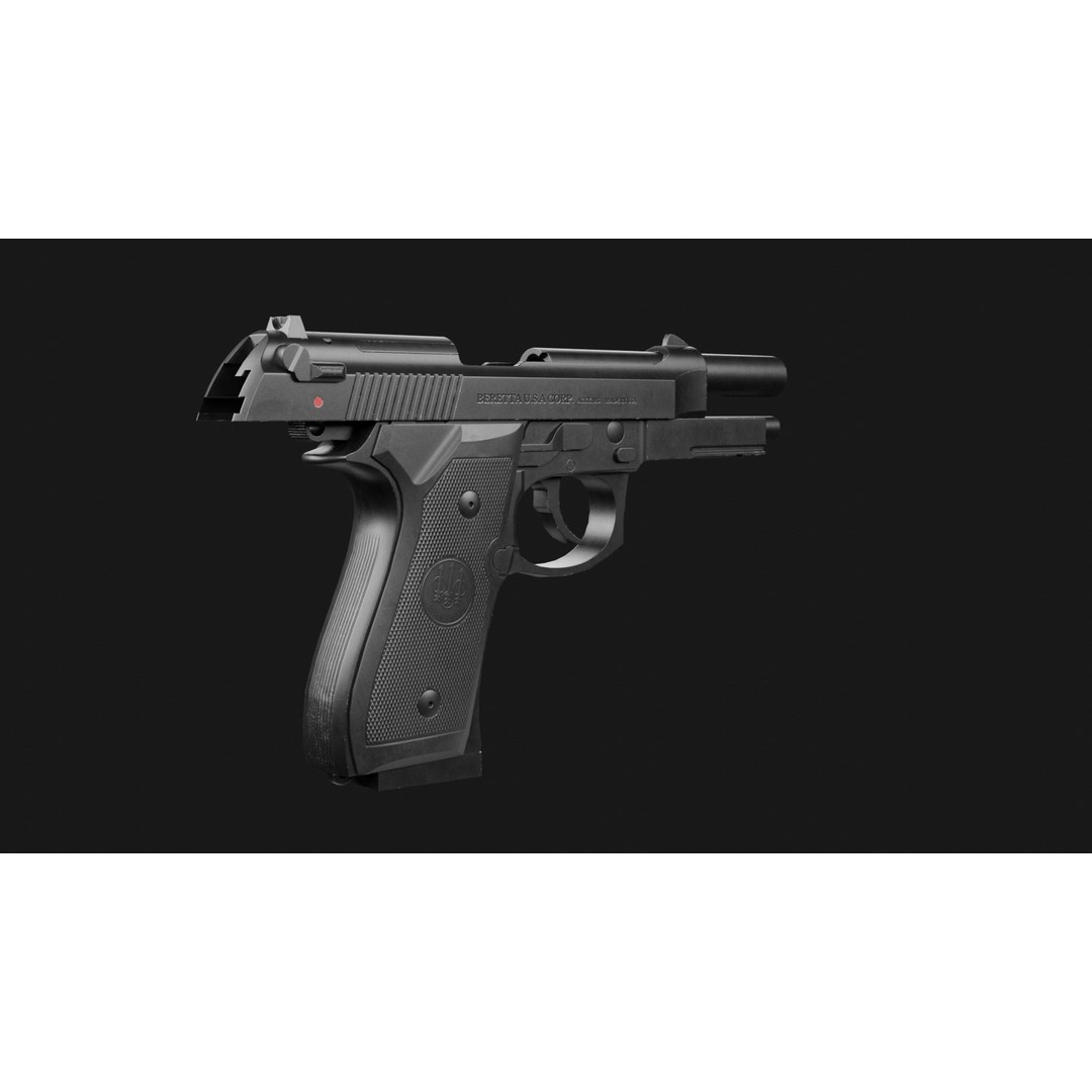 Beretta M9A1 3D Model – Low Poly Game Ready Handgun, FBX, OBJ - View 16