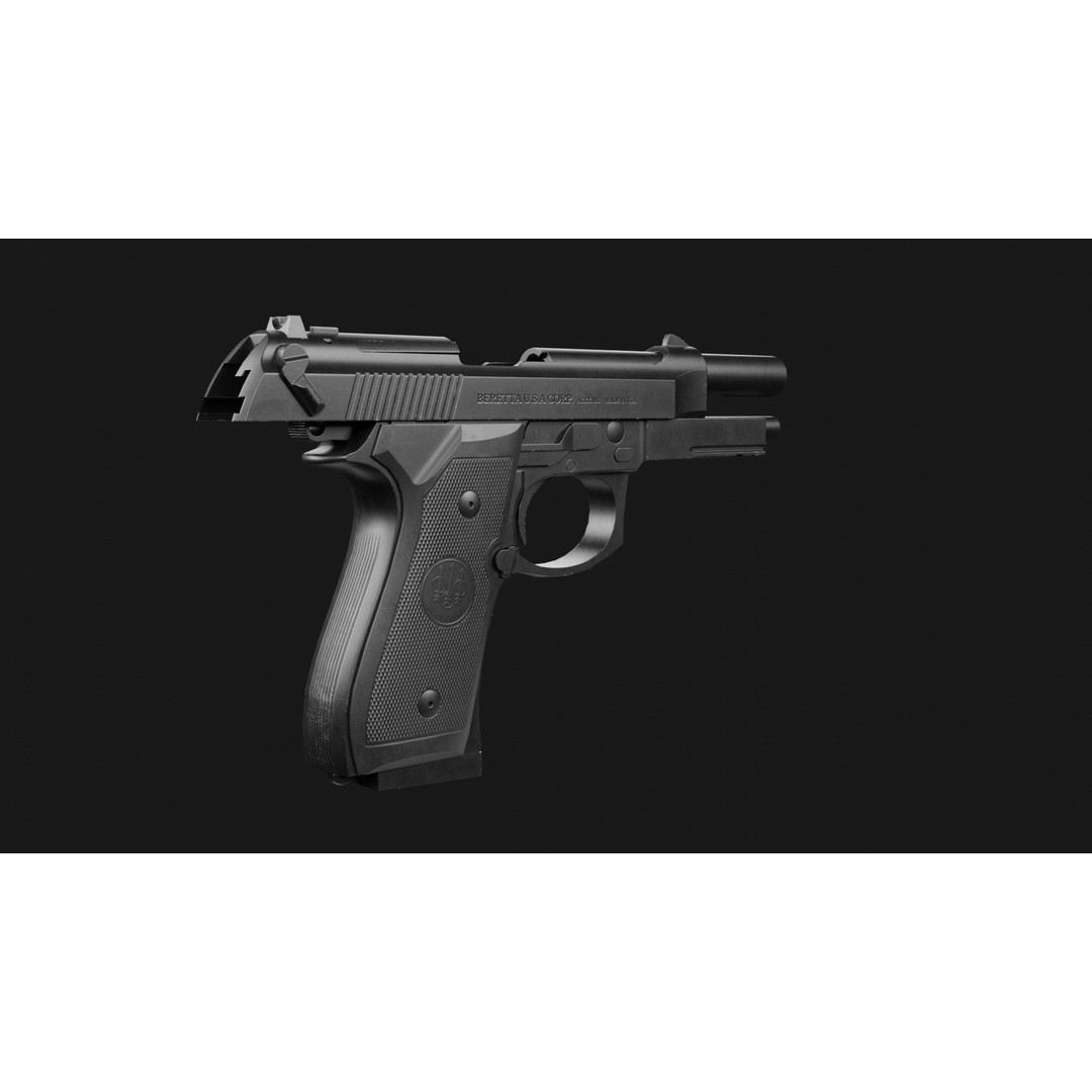 Beretta M9A1 3D Model – Low Poly Game Ready Handgun, FBX, OBJ - View 17