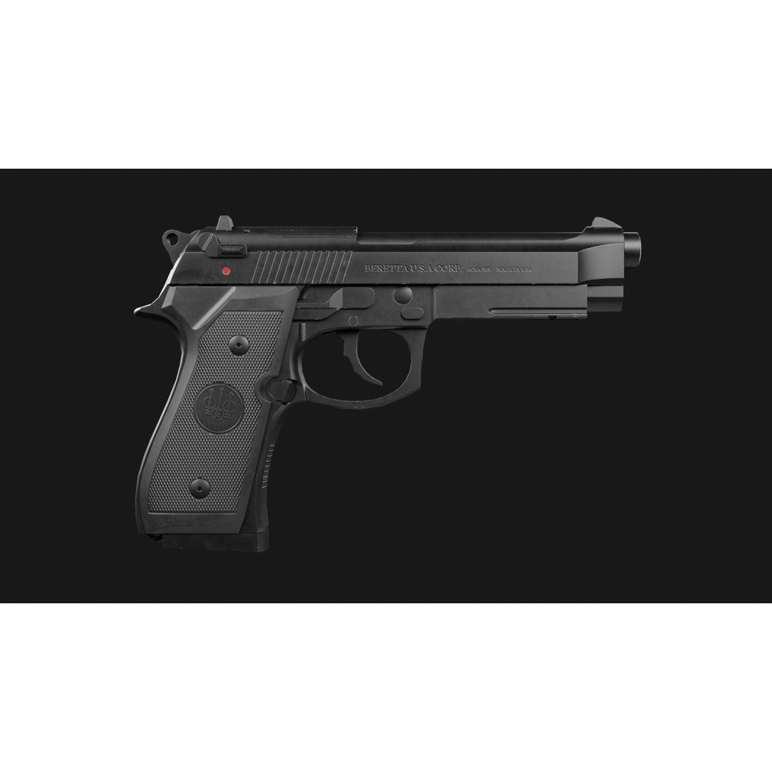 Beretta M9A1 3D Model – Low Poly Game Ready Handgun, FBX, OBJ - View 18
