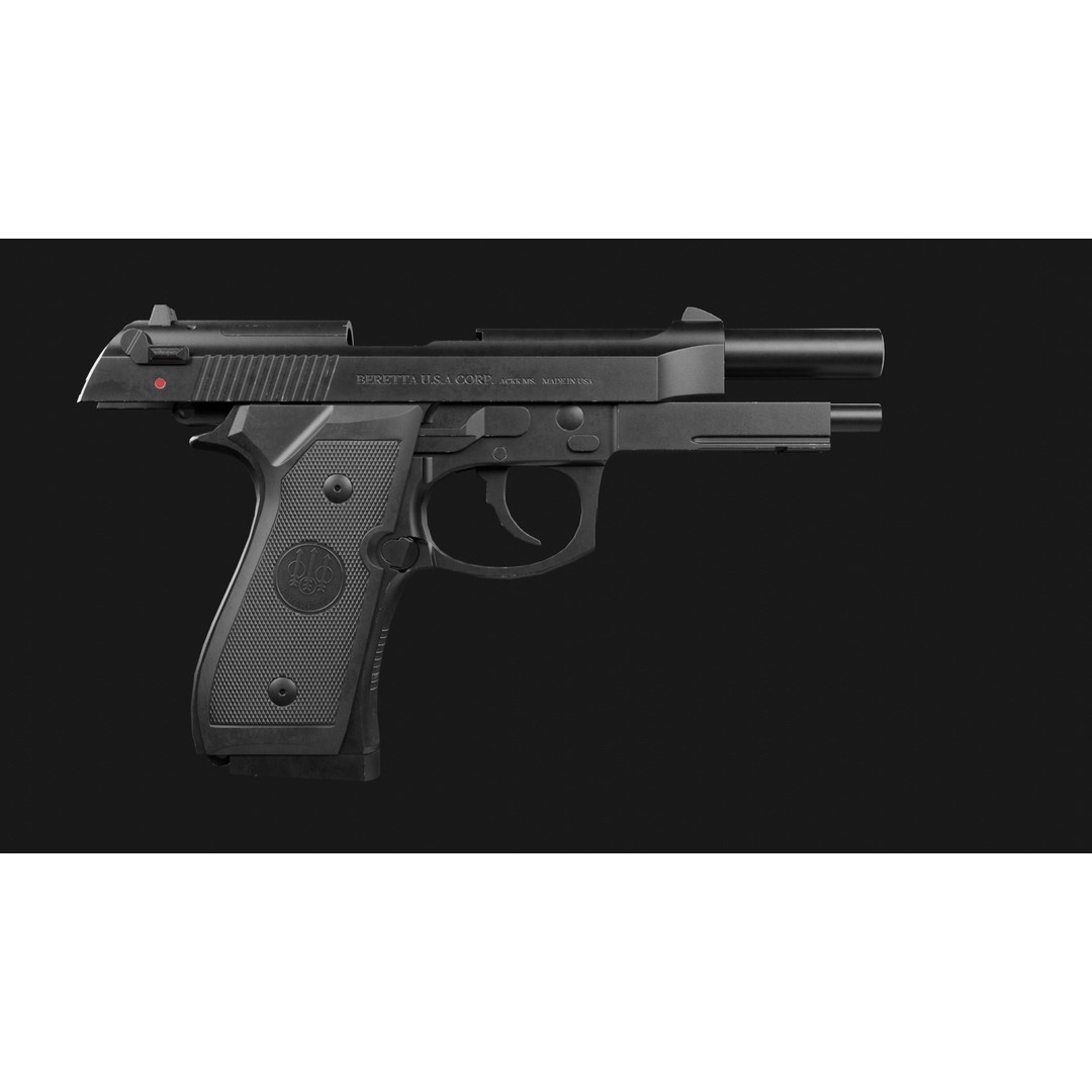 Beretta M9A1 3D Model – Low Poly Game Ready Handgun, FBX, OBJ - View 19