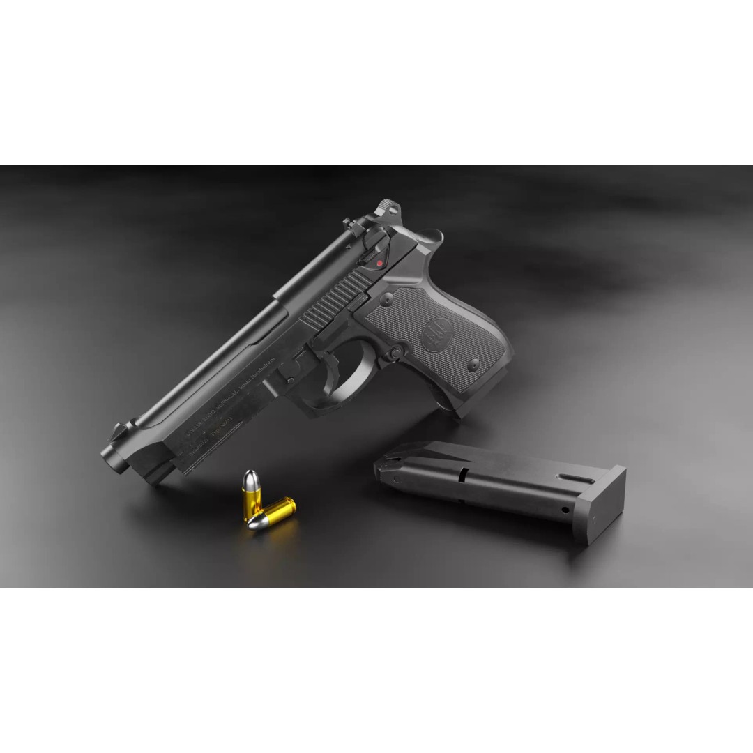 Beretta M9A1 3D Model – Low Poly Game Ready Handgun, FBX, OBJ - View 2