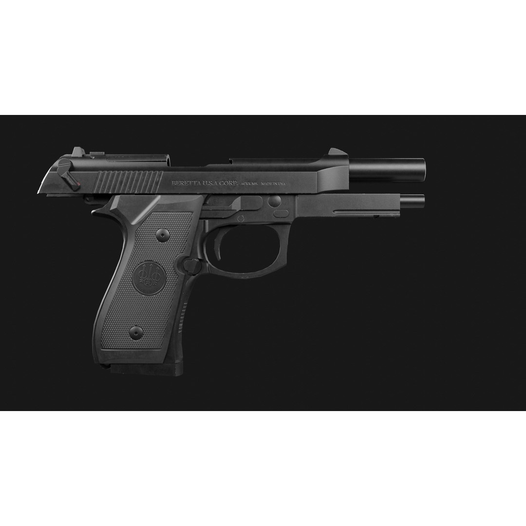 Beretta M9A1 3D Model – Low Poly Game Ready Handgun, FBX, OBJ - View 20