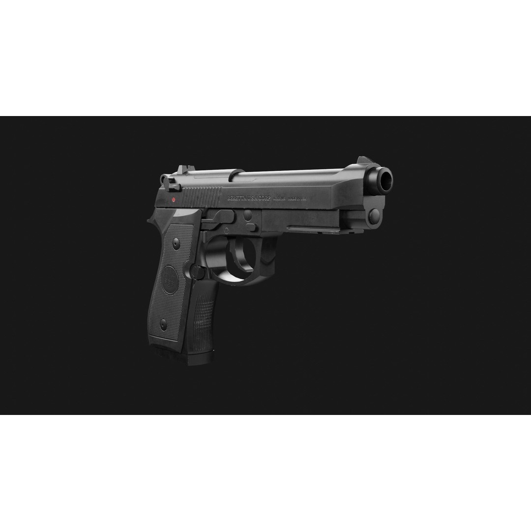 Beretta M9A1 3D Model – Low Poly Game Ready Handgun, FBX, OBJ - View 21