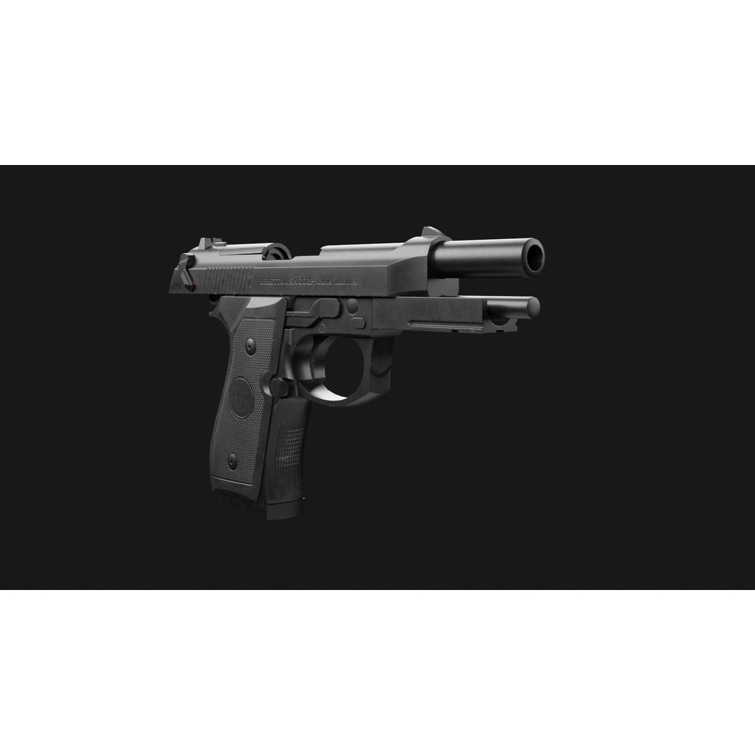 Beretta M9A1 3D Model – Low Poly Game Ready Handgun, FBX, OBJ - View 23
