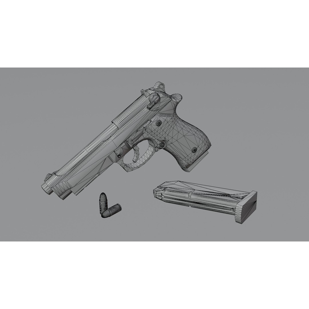 Beretta M9A1 3D Model – Low Poly Game Ready Handgun, FBX, OBJ - View 3