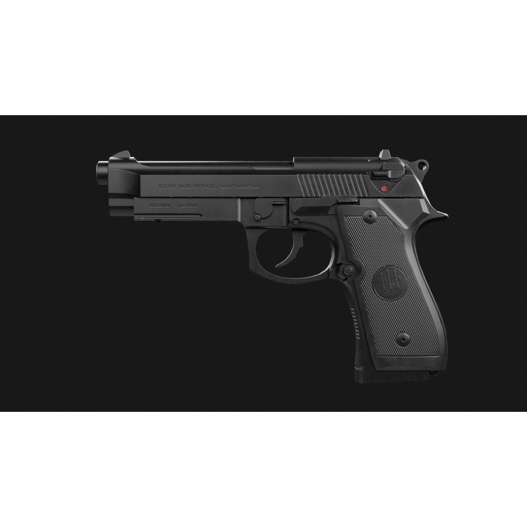 Beretta M9A1 3D Model – Low Poly Game Ready Handgun, FBX, OBJ - View 4