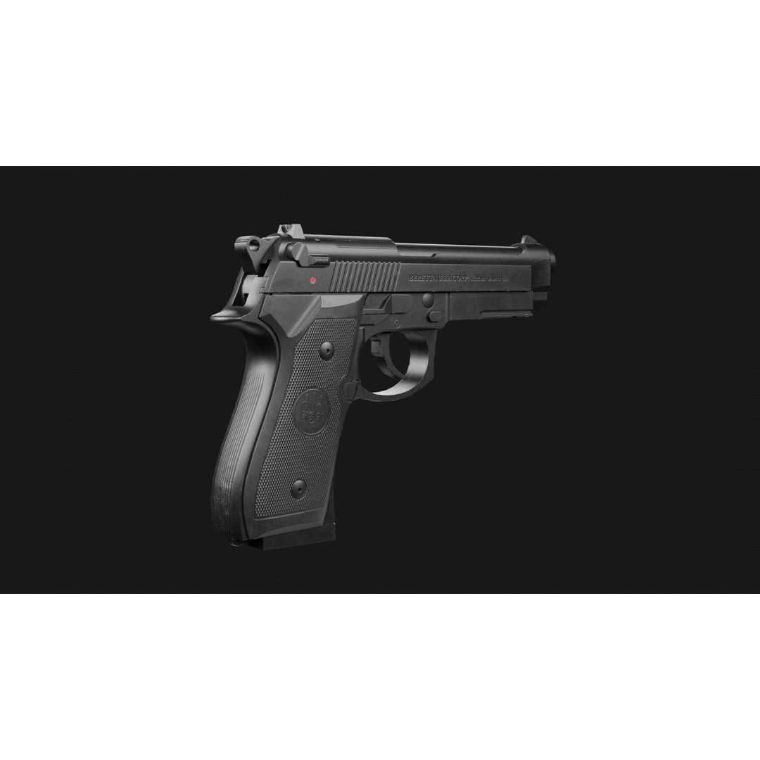 Beretta M9A1 3D Model – Low Poly Game Ready Handgun, FBX, OBJ - View 5