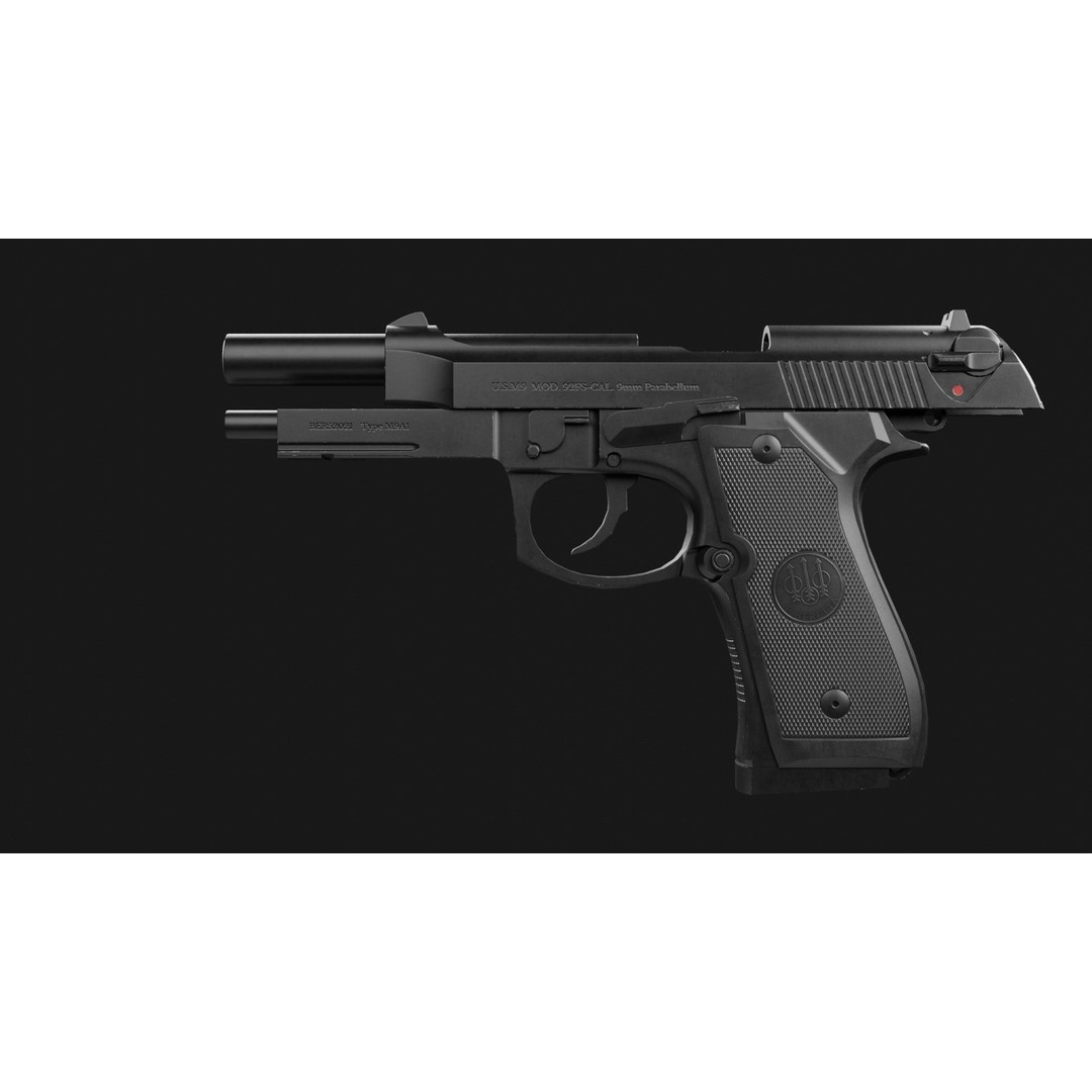 Beretta M9A1 3D Model – Low Poly Game Ready Handgun, FBX, OBJ - View 7