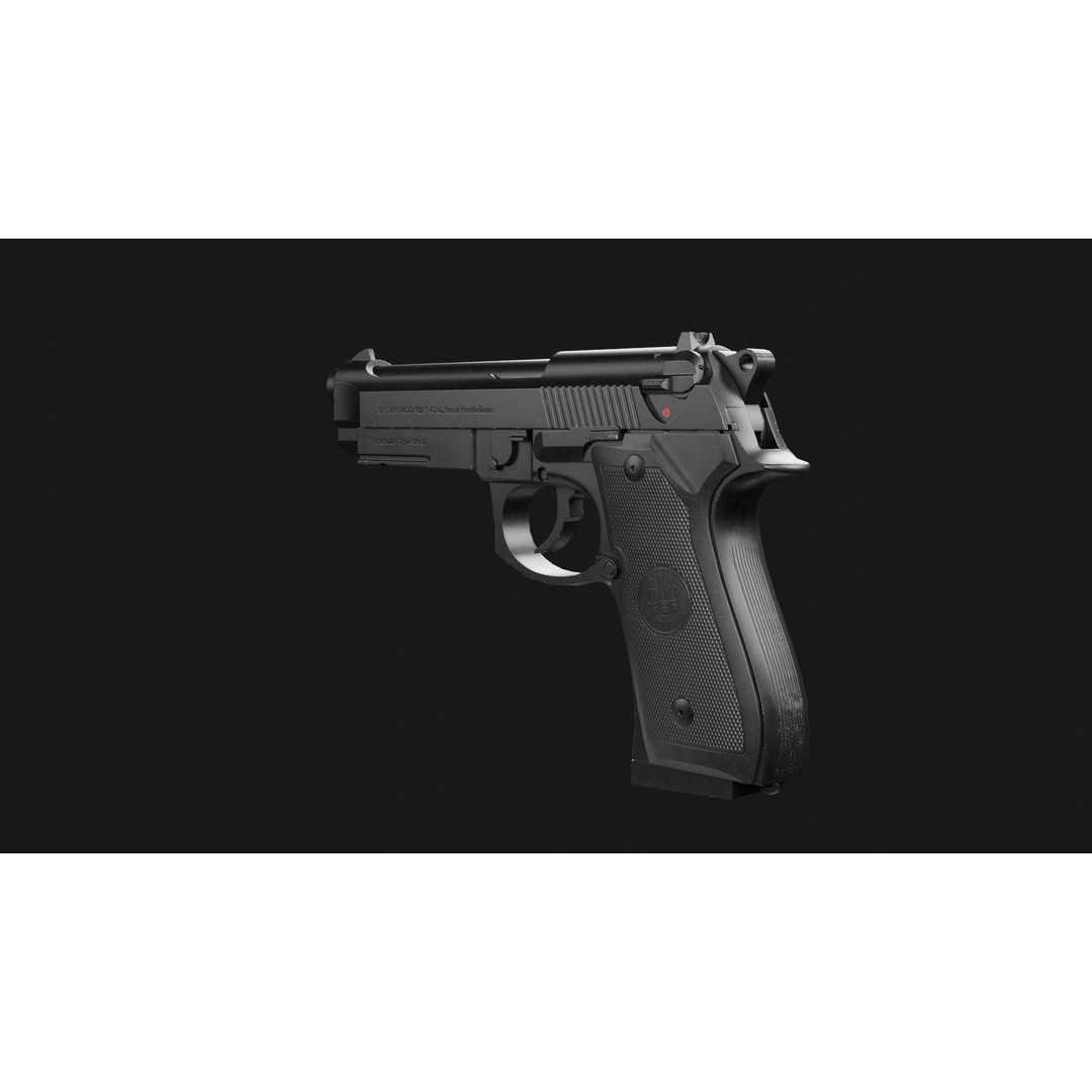 Beretta M9A1 3D Model – Low Poly Game Ready Handgun, FBX, OBJ - View 9