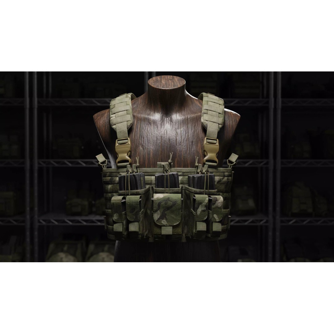 Tactical Chest Rig 3D Model – Low Poly Multicam Camouflage, FBX