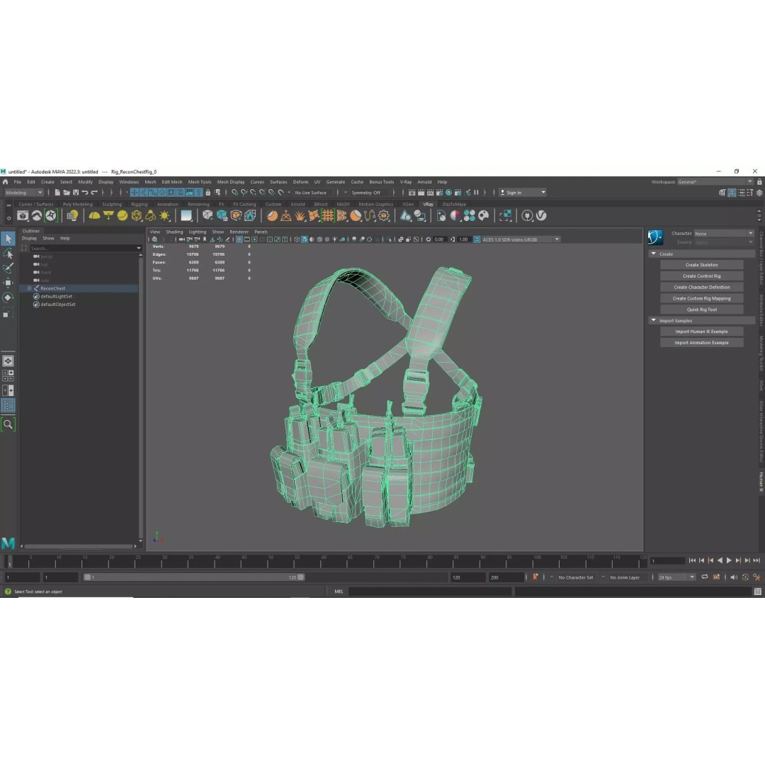 Tactical Chest Rig 3D Model – Low Poly Multicam Camouflage, FBX - View 10