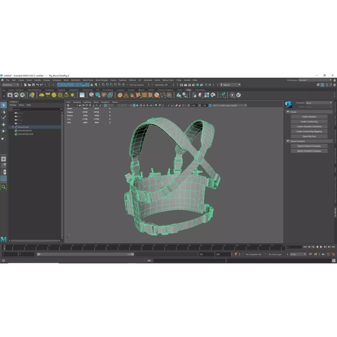 Tactical Chest Rig 3D Model – Low Poly Multicam Camouflage, FBX - View 11