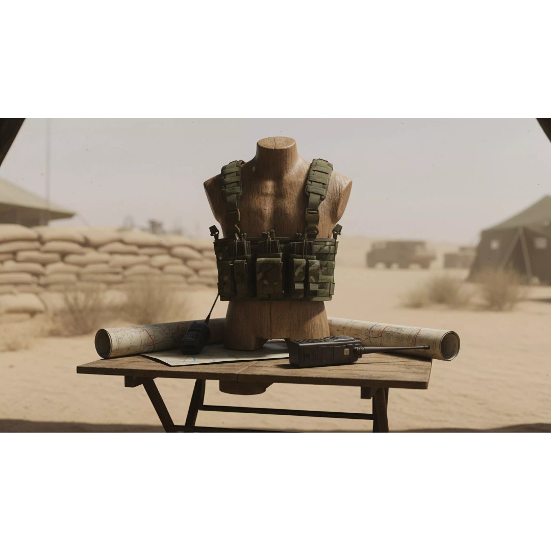 Tactical Chest Rig 3D Model – Low Poly Multicam Camouflage, FBX - View 4