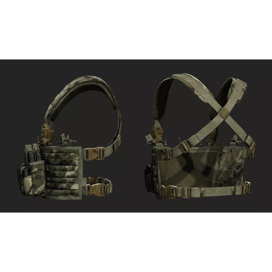 Tactical Chest Rig 3D Model – Low Poly Multicam Camouflage, FBX - View 6