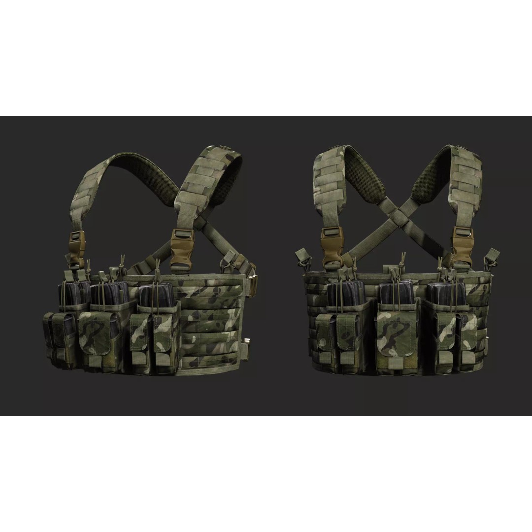 Tactical Chest Rig 3D Model – Low Poly Multicam Camouflage, FBX - View 7