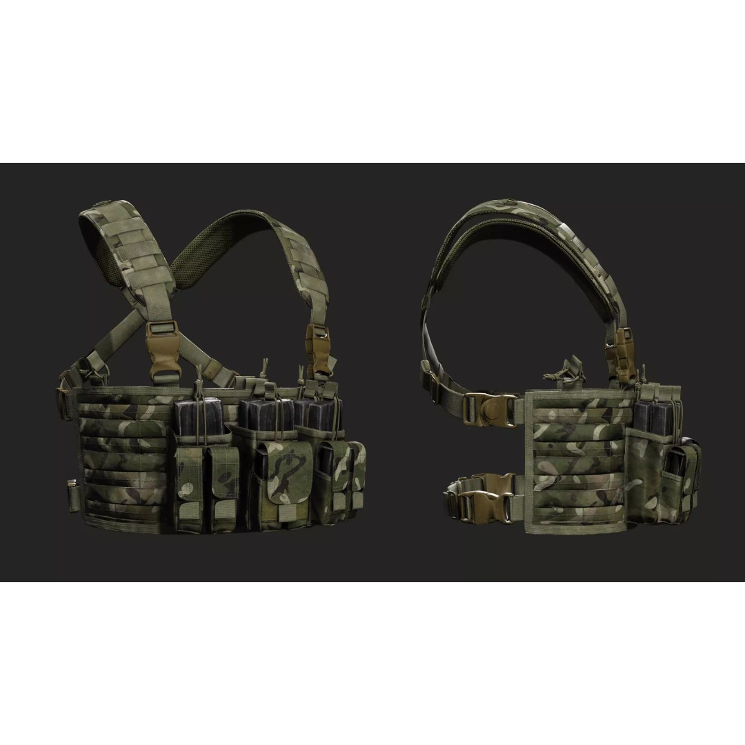 Tactical Chest Rig 3D Model – Low Poly Multicam Camouflage, FBX - View 8