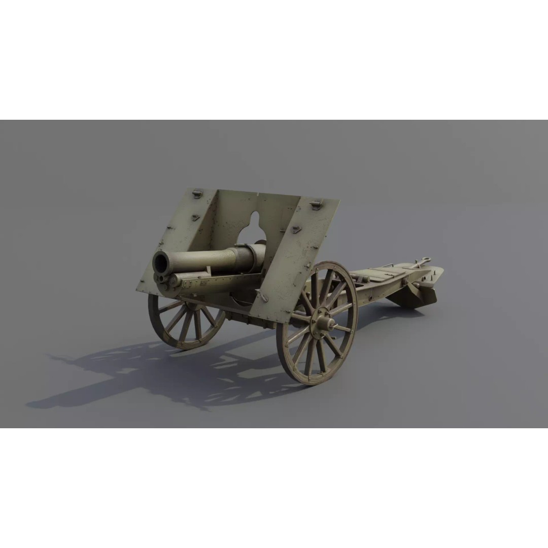 Type 99 10cm Mountain Gun 3D Model – Low Poly Military Asset, FBX - View 2