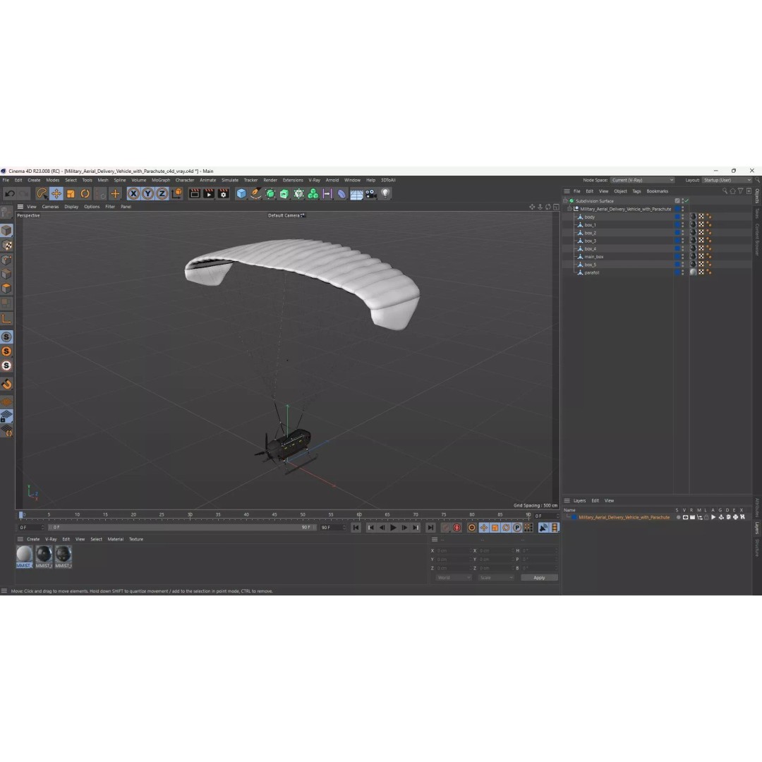 Military Aerial Delivery Vehicle 3D Model – High Poly UAV with Parachute