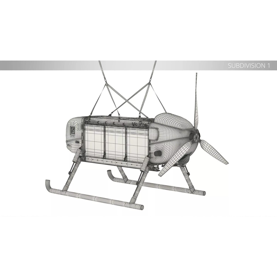 Military Aerial Delivery Vehicle 3D Model – High Poly UAV with Parachute - View 12