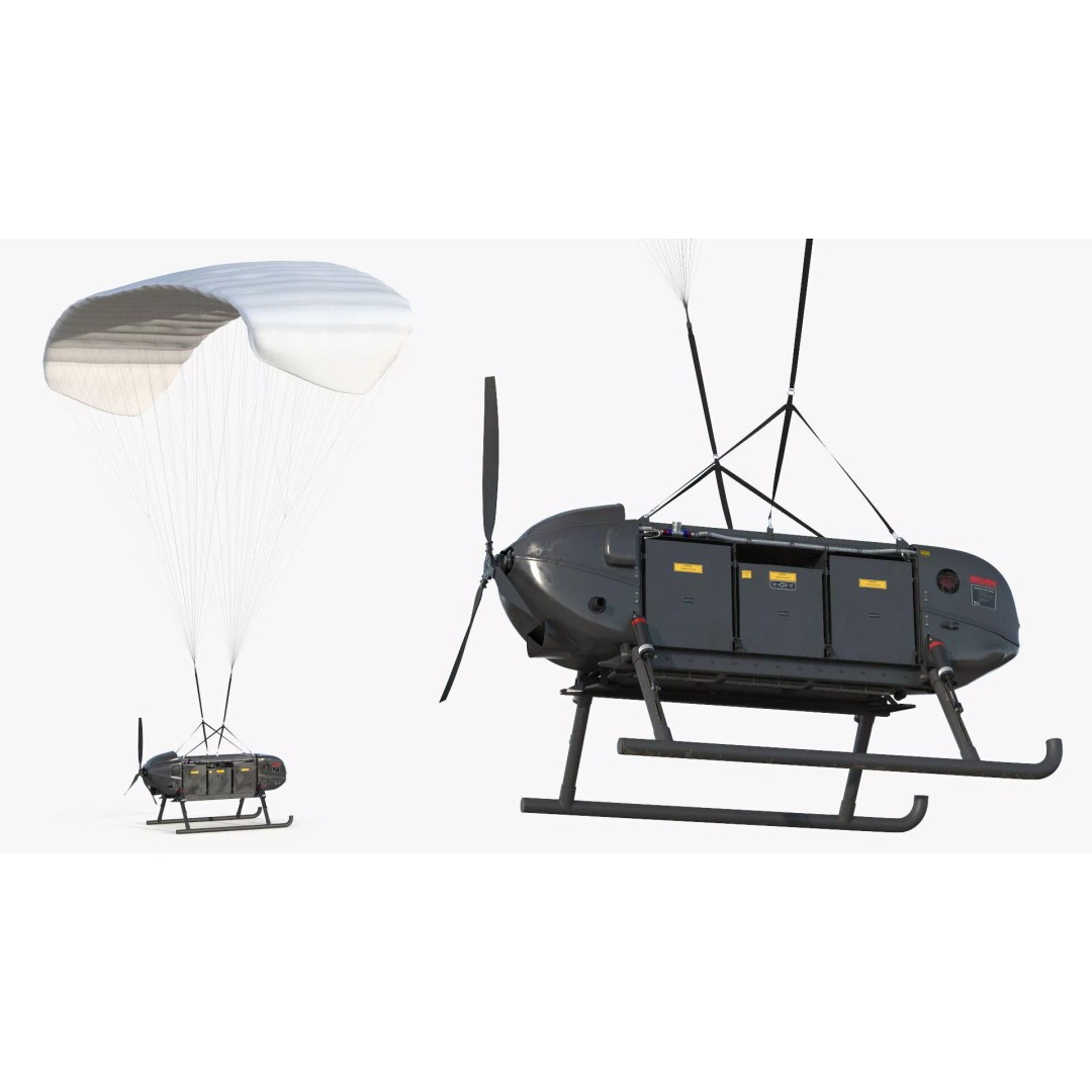Military Aerial Delivery Vehicle 3D Model – High Poly UAV with Parachute - View 2
