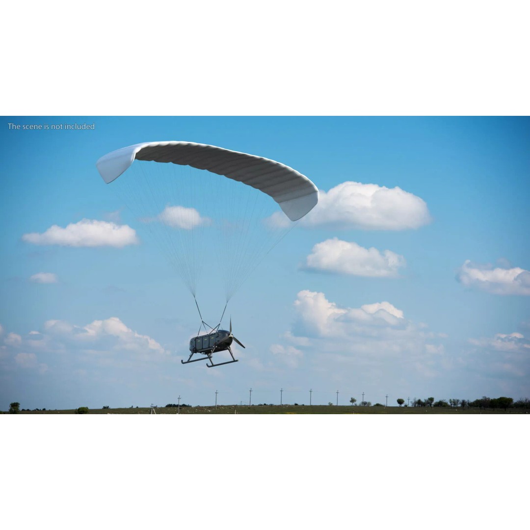 Military Aerial Delivery Vehicle 3D Model – High Poly UAV with Parachute - View 3