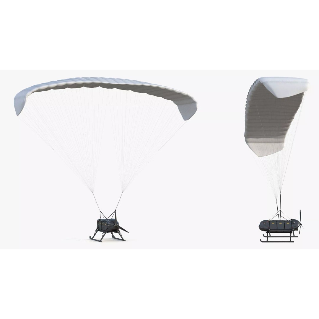 Military Aerial Delivery Vehicle 3D Model – High Poly UAV with Parachute - View 4