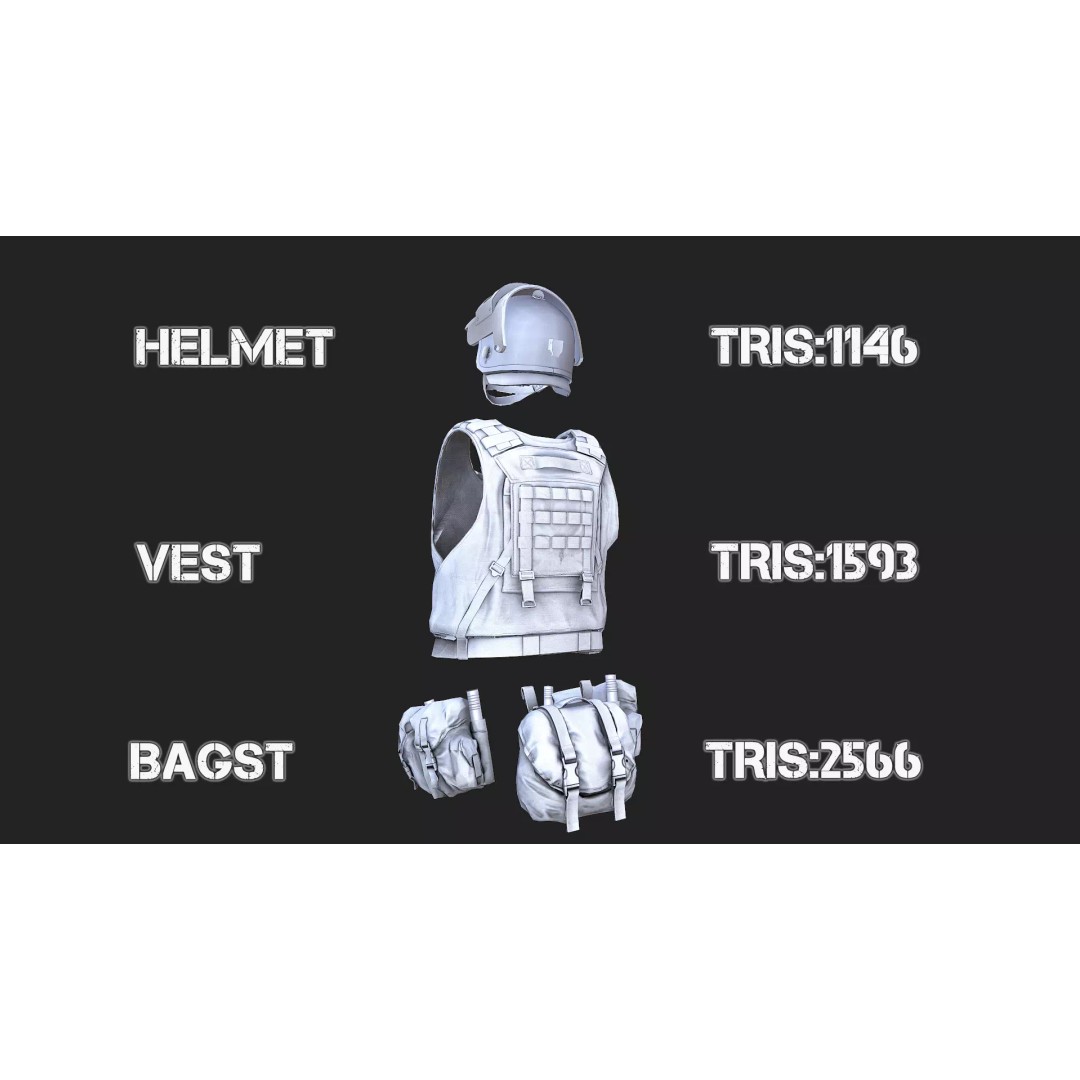 Military Gear Equipment 3D Model – Low Poly Game Asset, FBX & OBJ - View 31