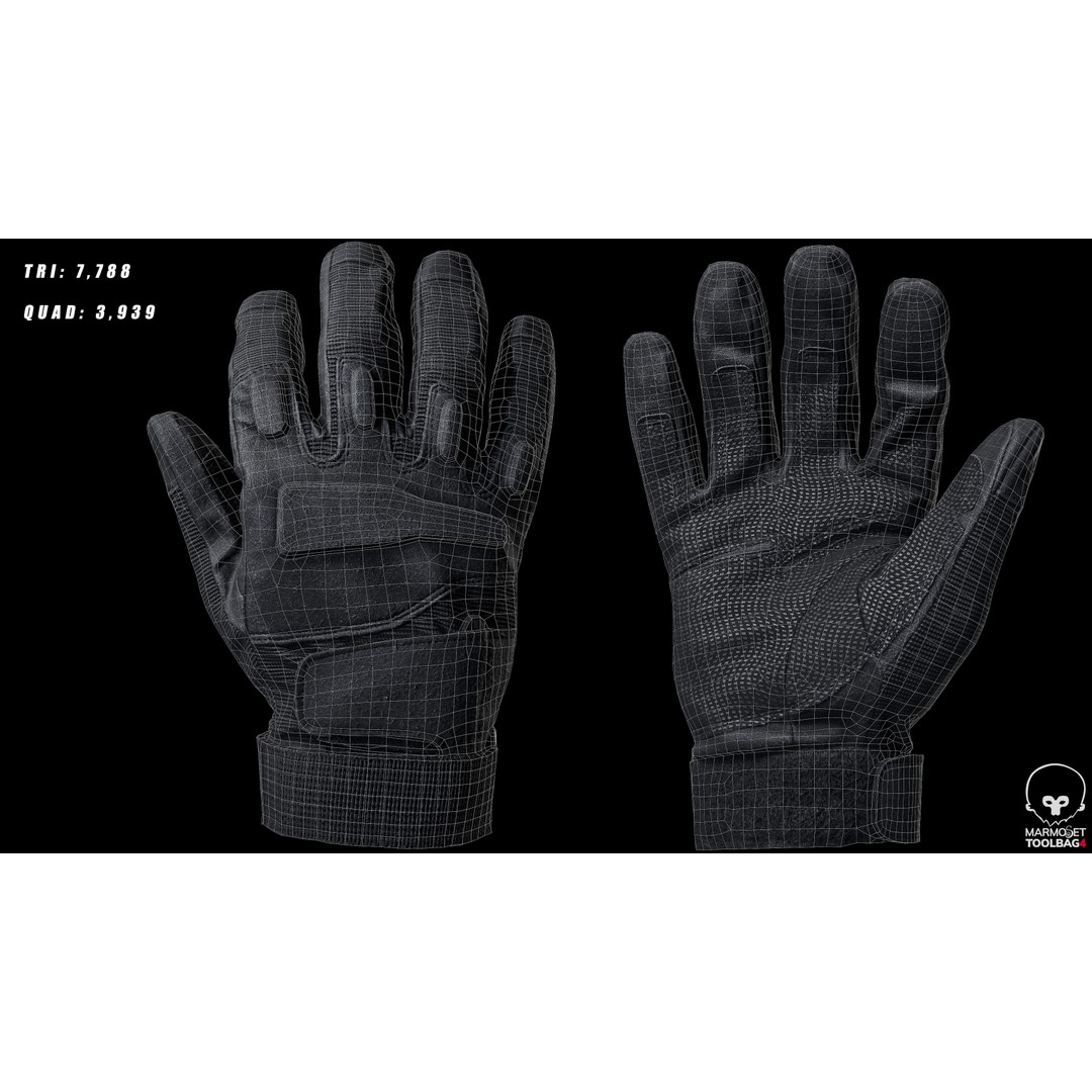 Tactical Gloves 3D Model – Low Poly PBR Game Asset, FBX - View 3