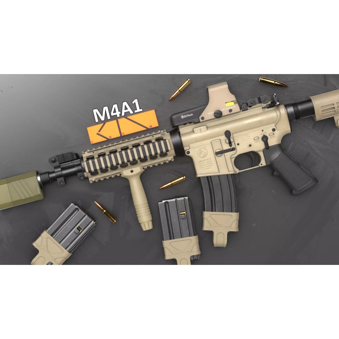 Colt M4A1 Carbine 3D Model – Low Poly Game Asset, FBX, Blender - View 2